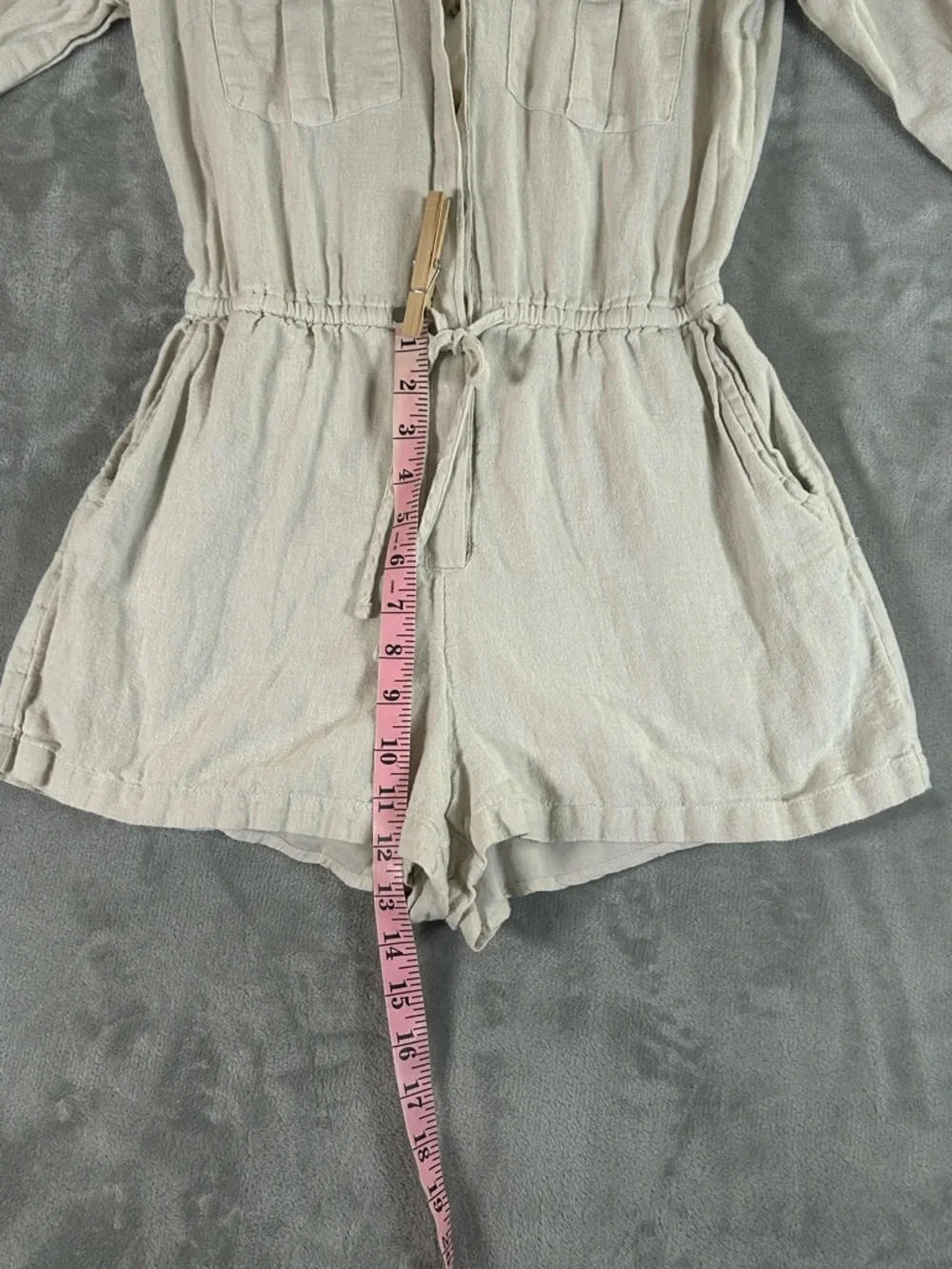 Abercrombie & Fitch Light Beige Linen-Cotton jumpsuit with Natural Texture - Picture 10 of 11